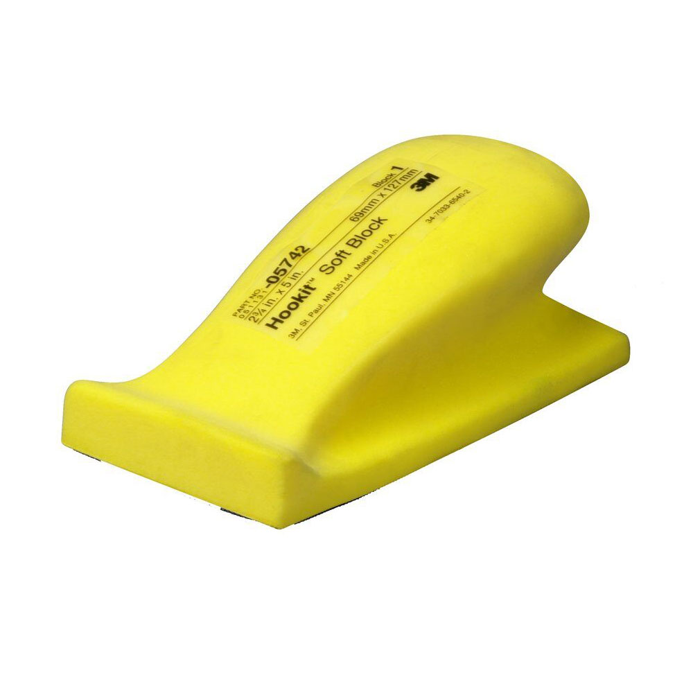 3M 5742 Soft Hand Sanding Block, 5 in L x 2 in W, Hook and Loop Attachment, Foam